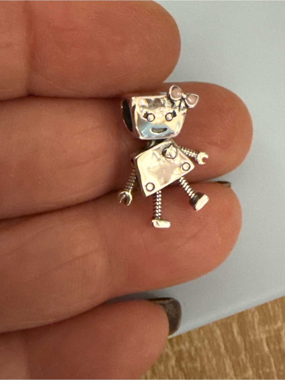 Silver Robot Charm Pendant - Cute Robot Girl With Bow